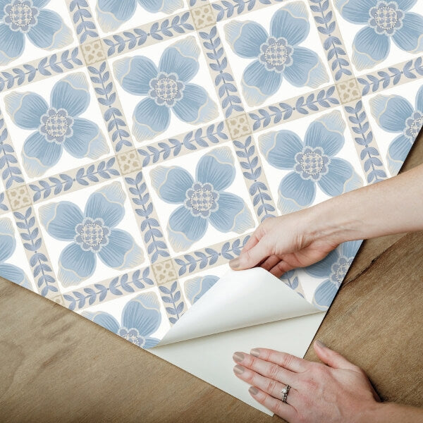 Mimi Blue Quilted Floral Peel & Stick Wallpaper