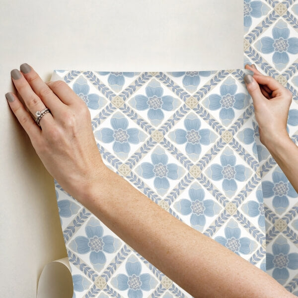 Mimi Blue Quilted Floral Peel & Stick Wallpaper
