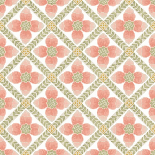 Mimi Coral Quilted Floral Peel & Stick Wallpaper