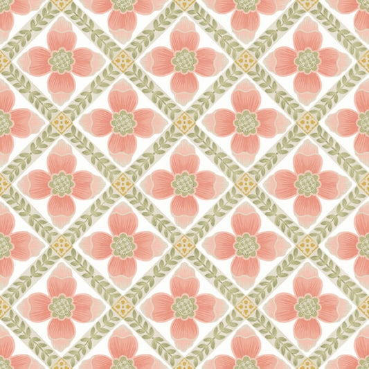 Mimi Coral Quilted Floral Peel & Stick Wallpaper