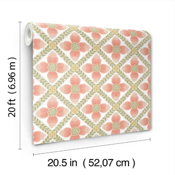 Mimi Coral Quilted Floral Peel & Stick Wallpaper