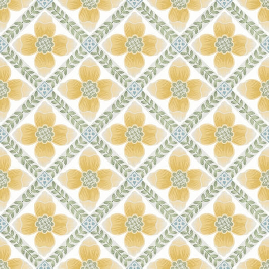 Mimi Yellow Quilted Floral Peel & Stick Wallpaper