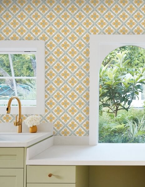 Mimi Yellow Quilted Floral Peel & Stick Wallpaper
