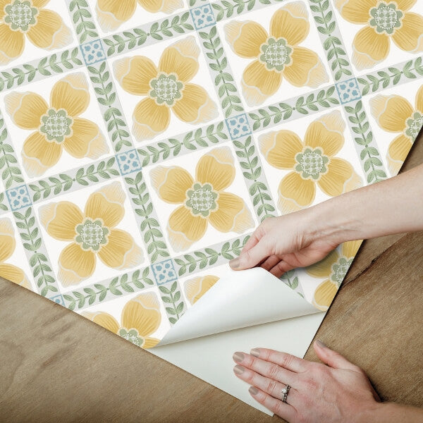Mimi Yellow Quilted Floral Peel & Stick Wallpaper