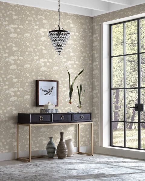 Botanical Fantasy Soft Taupe Peel & Stick Wallpaper