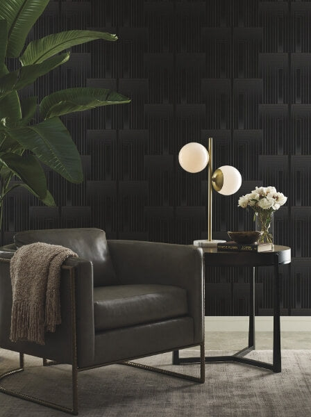 Vanishing Black & Copper Peel & Stick Wallpaper