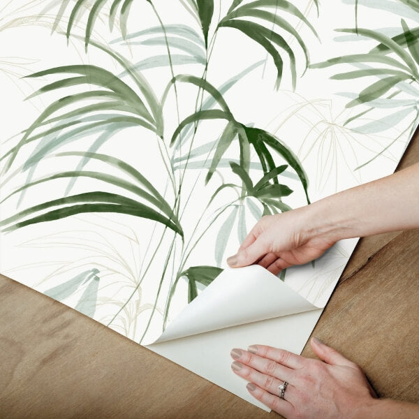 Inky Palms Green Peel & Stick Wallpaper