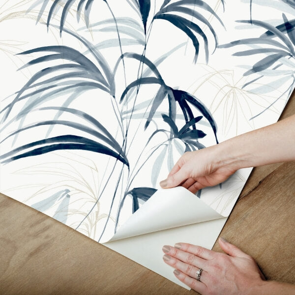 Inky Palms Blue Peel & Stick Wallpaper