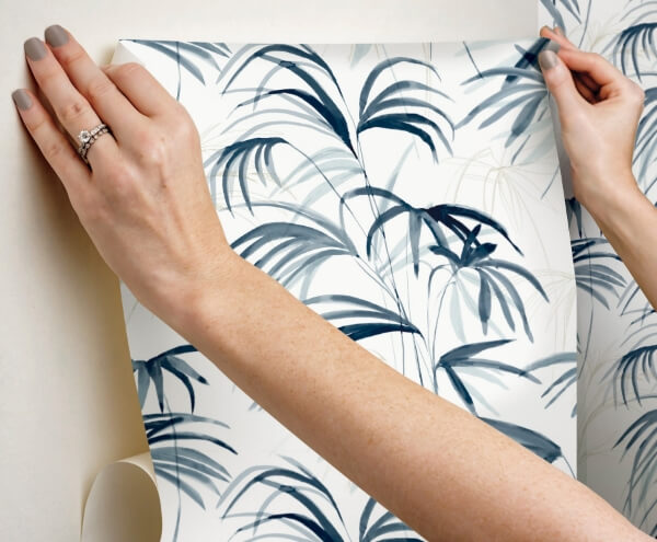 Inky Palms Blue Peel & Stick Wallpaper