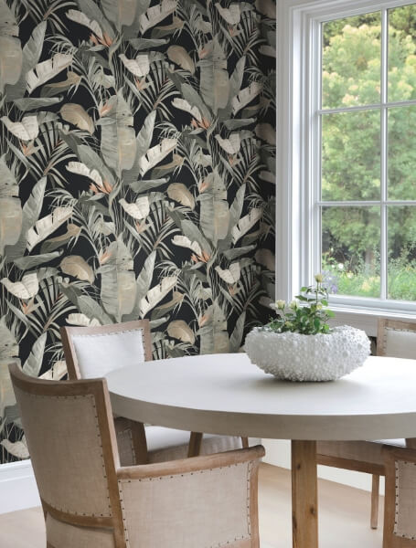 Tropical Cabana Black Peel & Stick Wallpaper