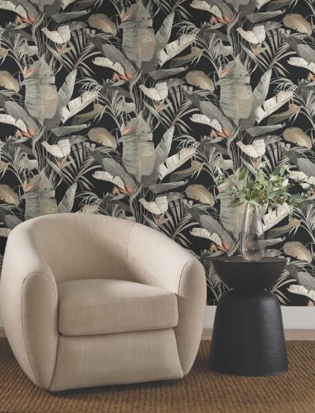 Tropical Cabana Black Peel & Stick Wallpaper