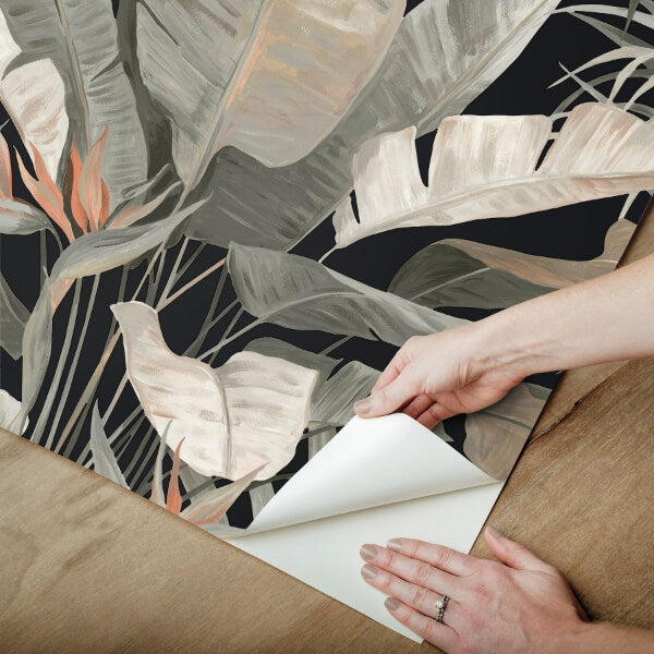 Tropical Cabana Black Peel & Stick Wallpaper