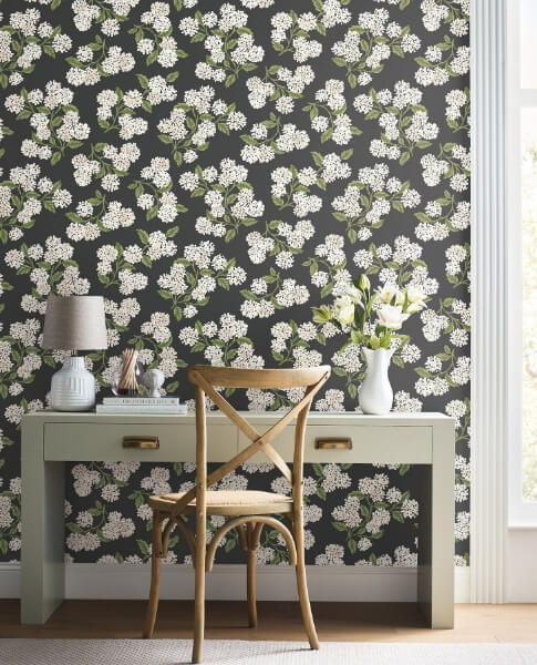 Hydrangea Black & White Peel & Stick Wallpaper