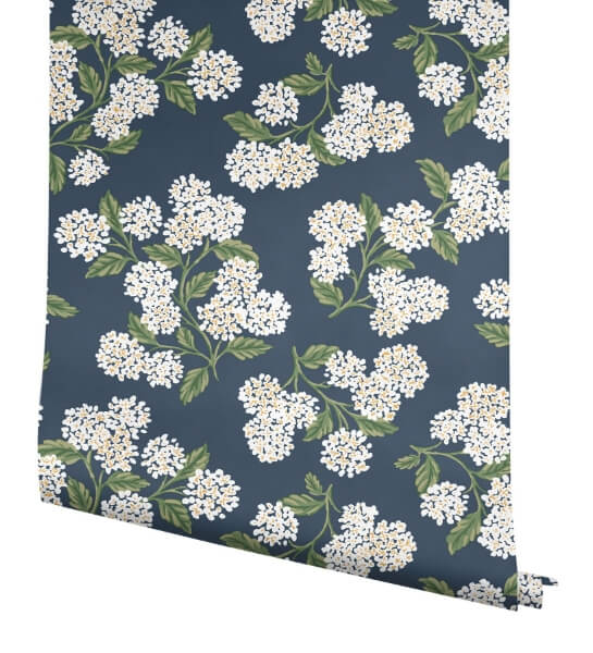 Hydrangea Navy & White Peel & Stick Wallpaper