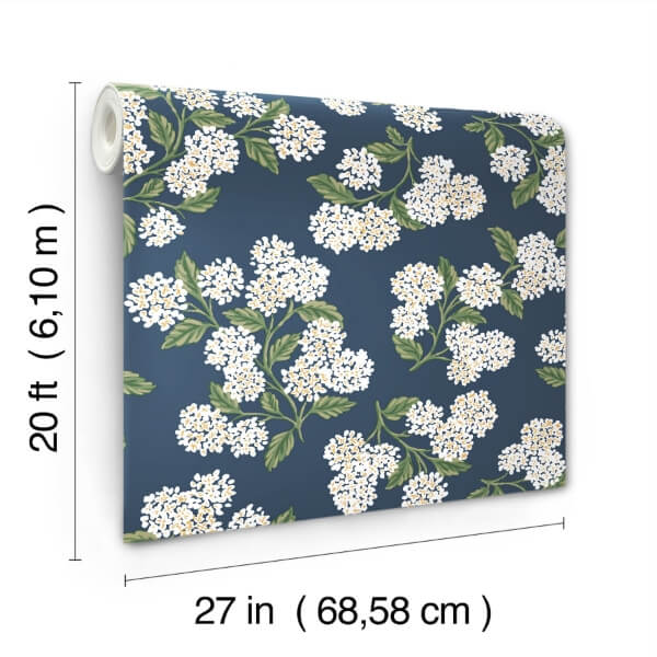 Hydrangea Navy & White Peel & Stick Wallpaper