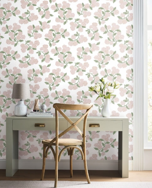 Hydrangea Pink & White Peel & Stick Wallpaper