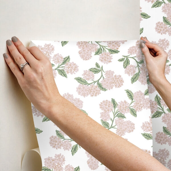 Hydrangea Pink & White Peel & Stick Wallpaper