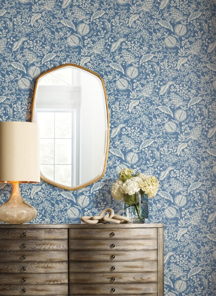Pomegranate Blue & Ivory Peel & Stick Wallpaper