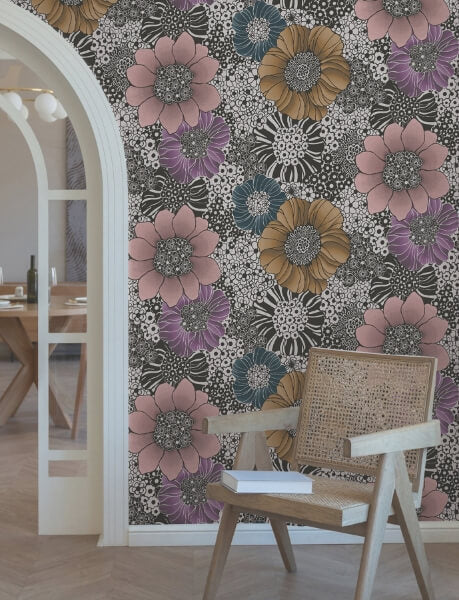 Anemones Black Peel & Stick Wallpaper