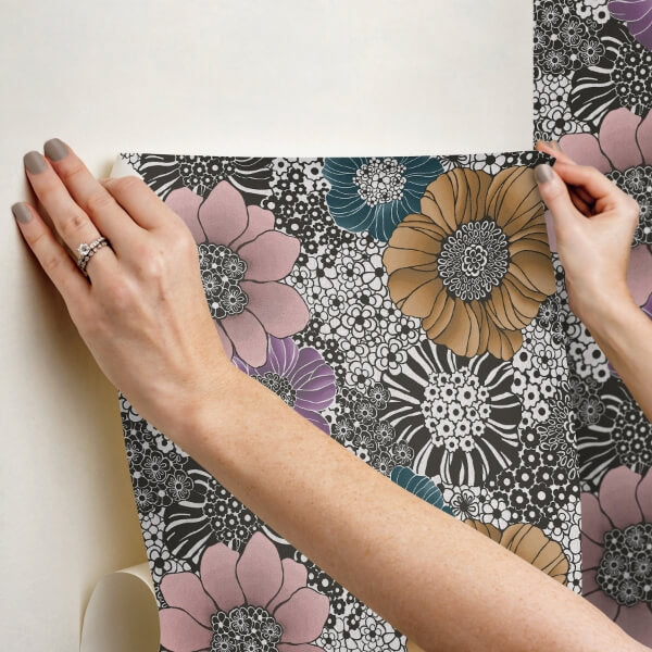 Anemones Black Peel & Stick Wallpaper