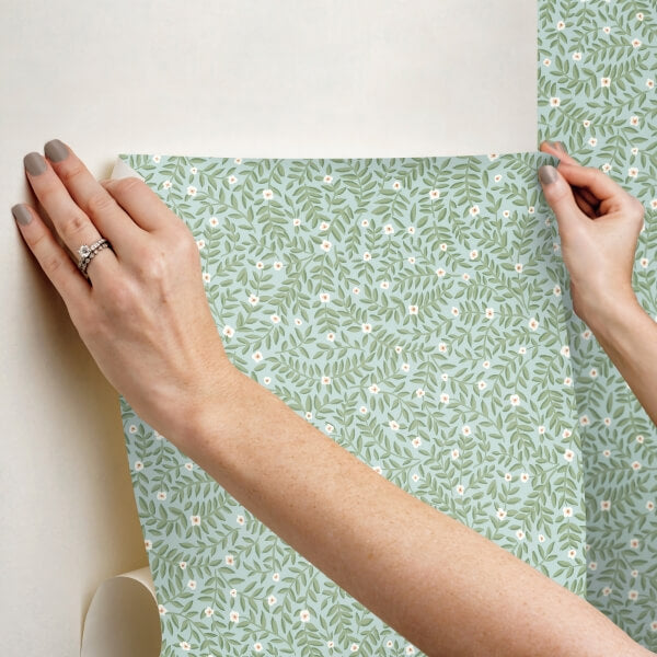Elodie Light Blue Petite Floral Premium Peel + Stick Wallpaper