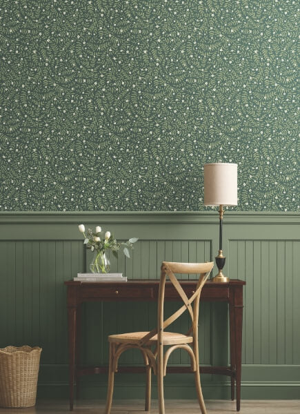 Elodie Evergreen Petite Floral Premium Peel + Stick Wallpaper