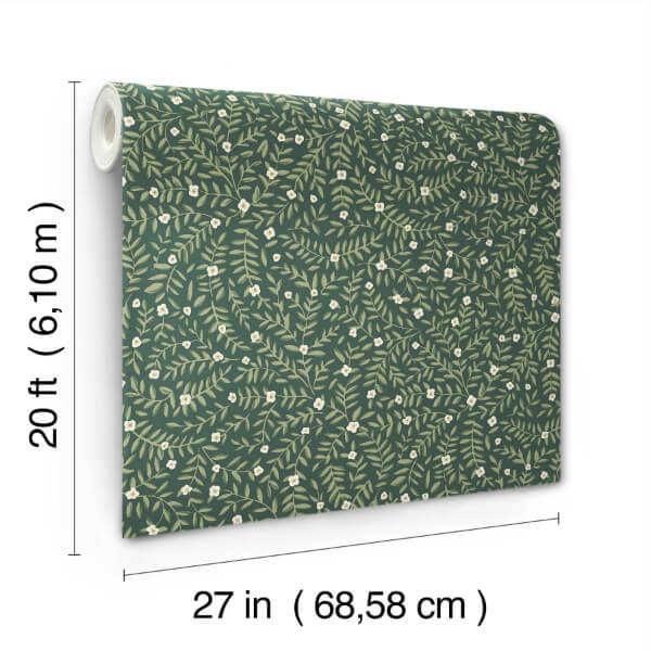 Elodie Evergreen Petite Floral Premium Peel + Stick Wallpaper