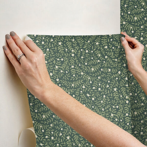 Elodie Evergreen Petite Floral Premium Peel + Stick Wallpaper
