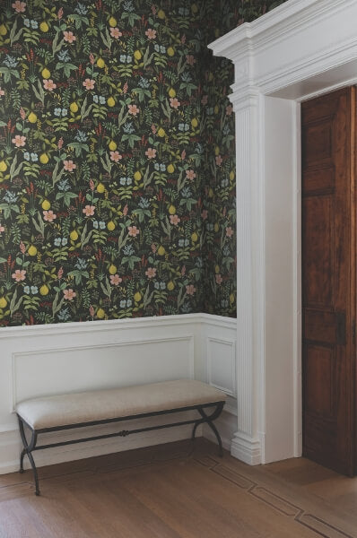 Herb Garden Black Botanical Premium Peel + Stick Wallpaper