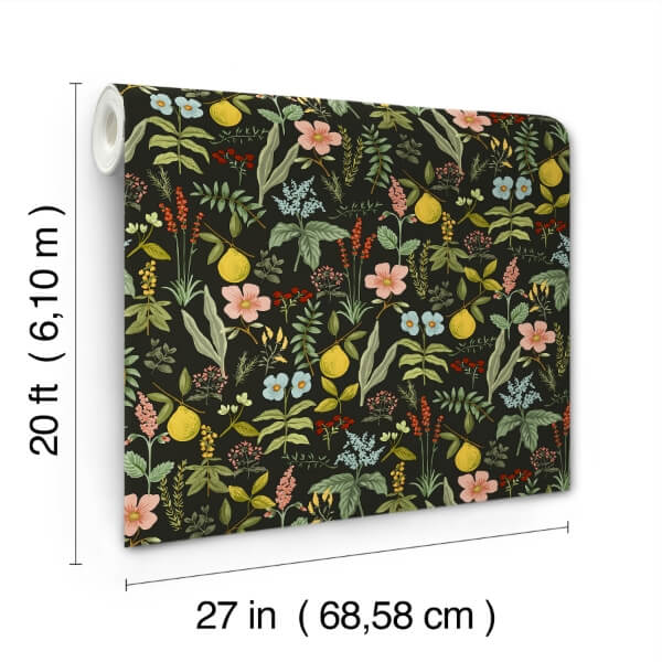 Herb Garden Black Botanical Premium Peel + Stick Wallpaper