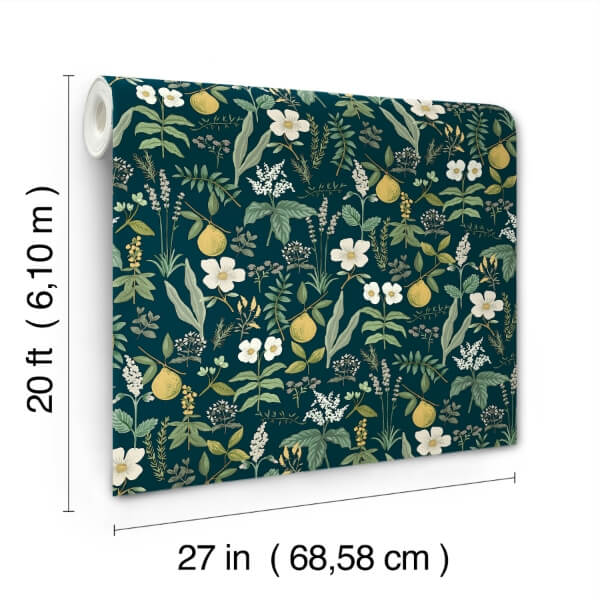 Herb Garden Navy Botanical Premium Peel + Stick Wallpaper