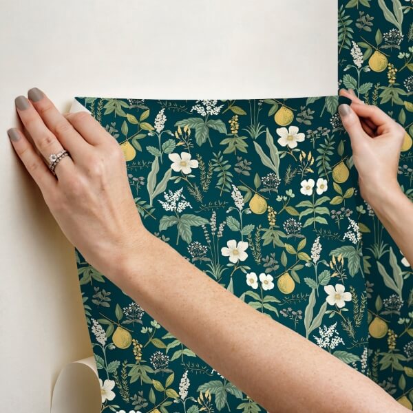 Herb Garden Navy Botanical Premium Peel + Stick Wallpaper