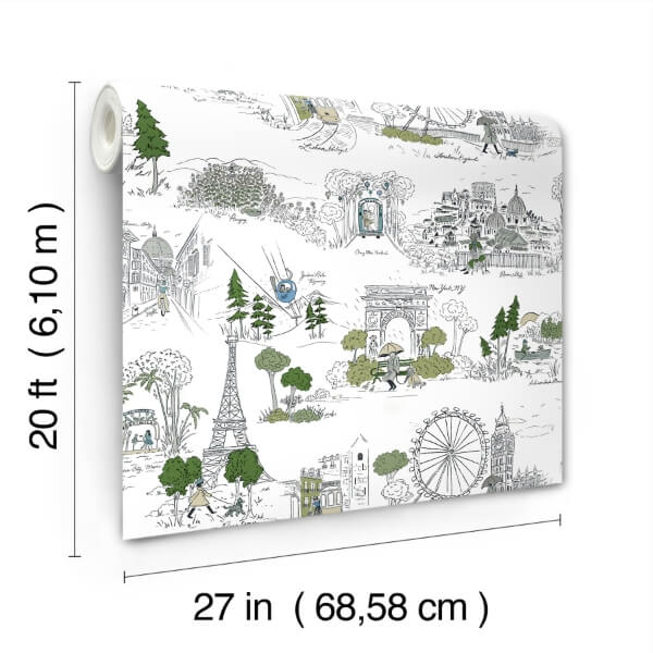 Travel Sketches Blue Globetrotter Premium Peel + Stick Wallpaper