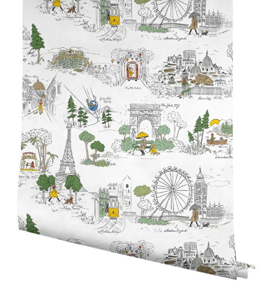 Travel Sketches Yellow Globetrotter Premium Peel + Stick Wallpaper