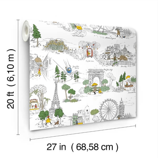 Travel Sketches Yellow Globetrotter Premium Peel + Stick Wallpaper