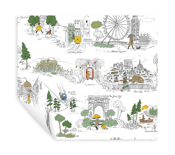 Travel Sketches Yellow Globetrotter Premium Peel + Stick Wallpaper
