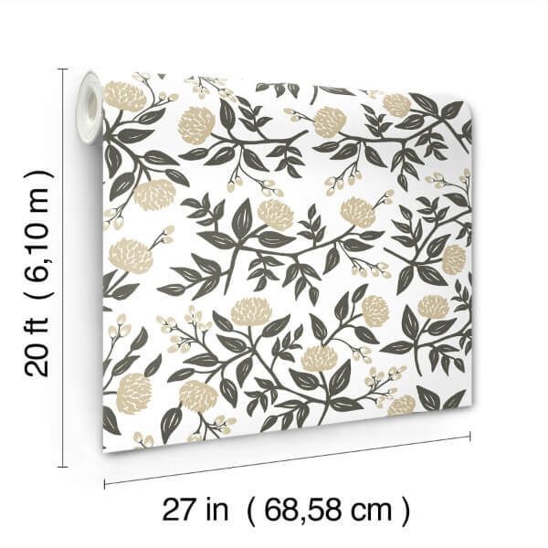 Peonies Gold Floral Premium Peel + Stick Wallpaper