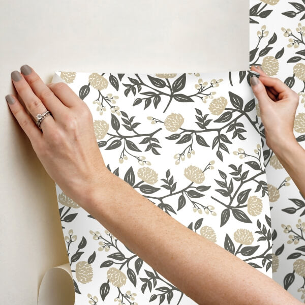 Peonies Gold Floral Premium Peel + Stick Wallpaper