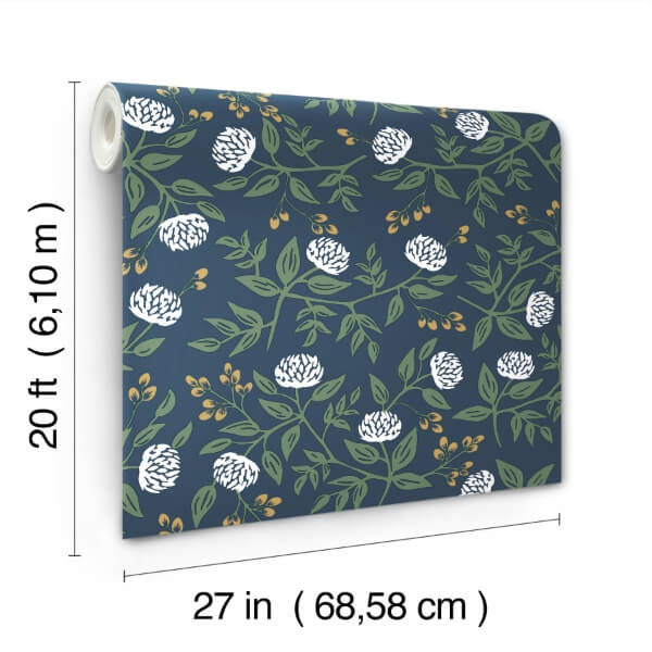 Peonies Navy Floral Premium Peel + Stick Wallpaper
