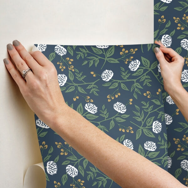 Peonies Navy Floral Premium Peel + Stick Wallpaper