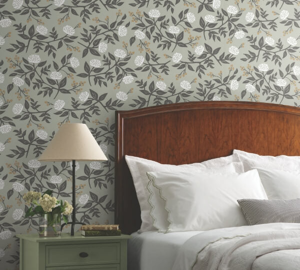 Peonies Grey Floral Premium Peel + Stick Wallpaper