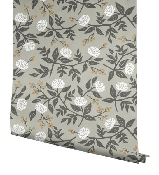 Peonies Grey Floral Premium Peel + Stick Wallpaper