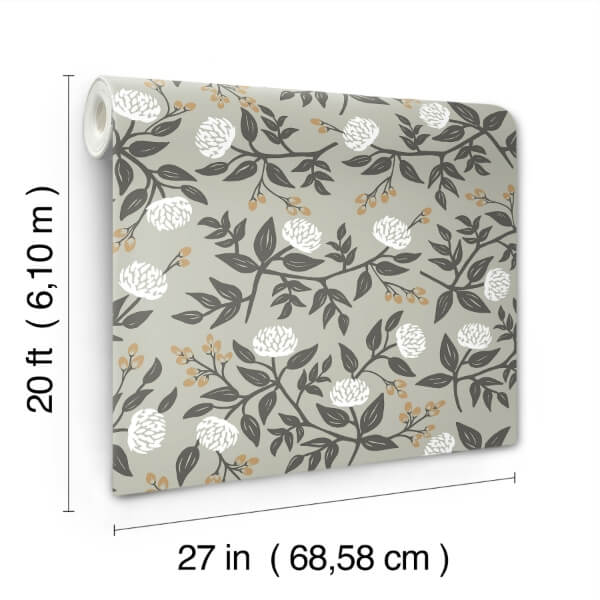Peonies Grey Floral Premium Peel + Stick Wallpaper