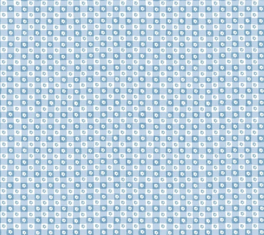 Daisy Gingham Blue Floral Check Premium Peel + Stick Wallpaper