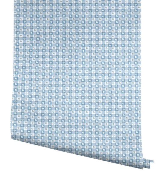 Daisy Gingham Blue Floral Check Premium Peel + Stick Wallpaper
