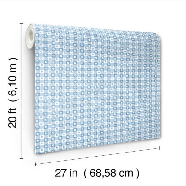 Daisy Gingham Blue Floral Check Premium Peel + Stick Wallpaper