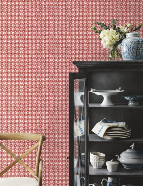 Daisy Gingham Red Floral Check Premium Peel + Stick Wallpaper