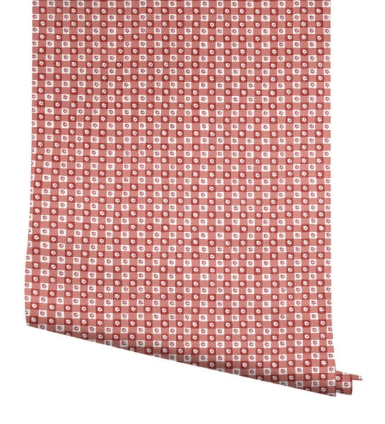 Daisy Gingham Red Floral Check Premium Peel + Stick Wallpaper