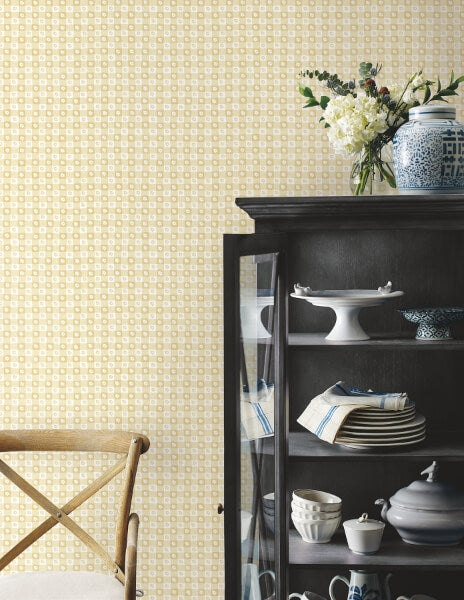 Daisy Gingham Yellow Floral Check Premium Peel + Stick Wallpaper