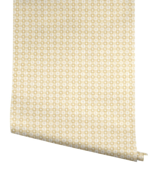Daisy Gingham Yellow Floral Check Premium Peel + Stick Wallpaper